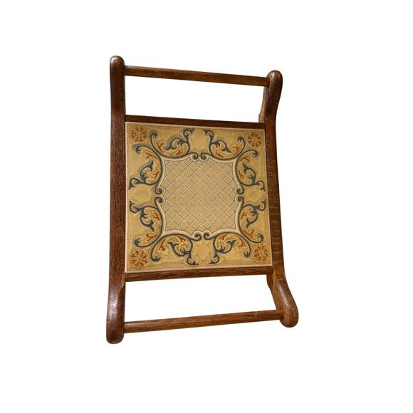 Antique vintage wood serving tray with handles handcrafted 13.5" ceramic tile - Picture 2 of 13